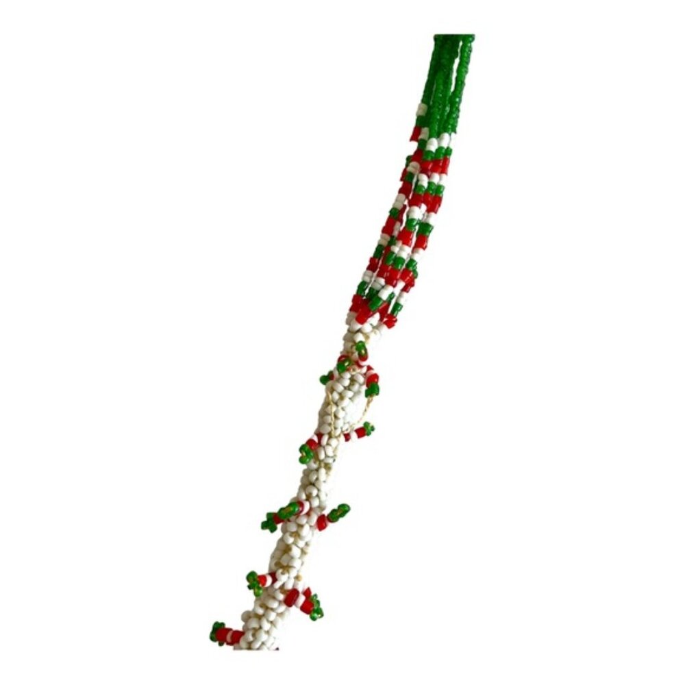 Multi Strand Red, Green, White Beaded Tassel Tribal Style Necklace 20” Drop - Picture 5 of 10